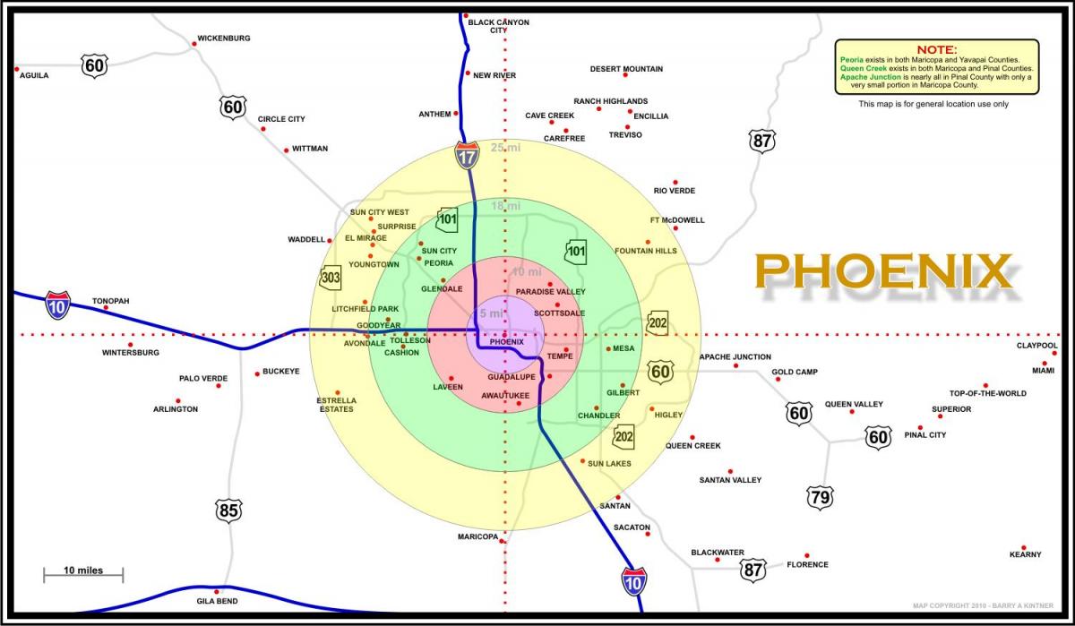 kaart van die Phoenix gebied