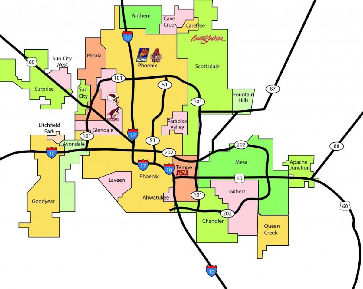 Phoenix metro-gebied kaart