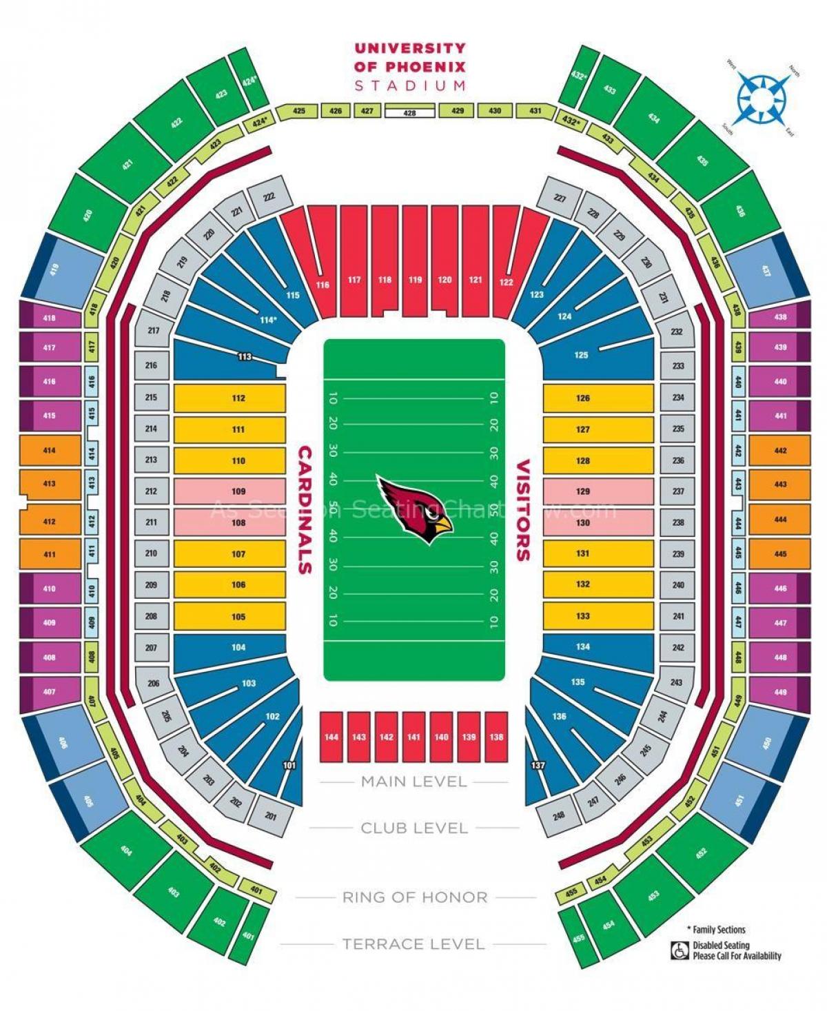 universiteit van Phoenix-stadion sitplek kaart