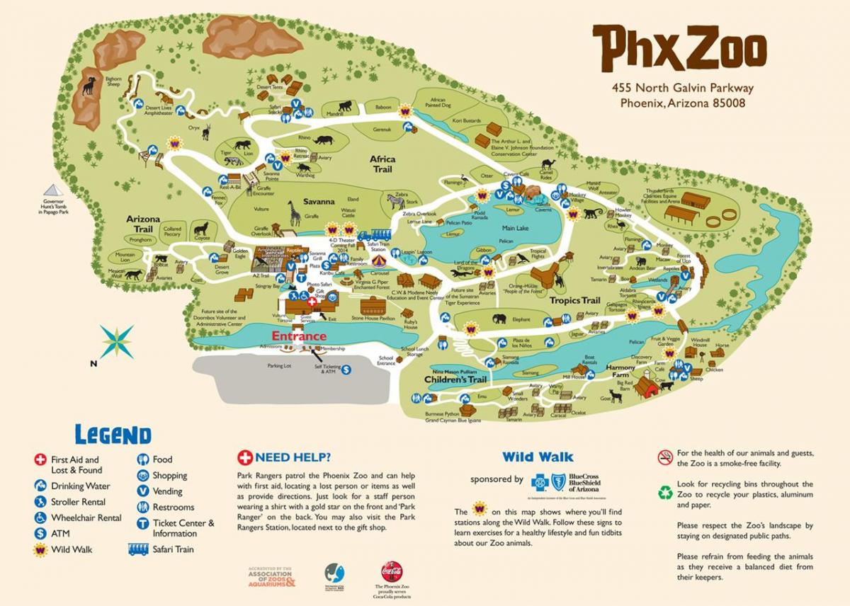 kaart van die Phoenix Zoo