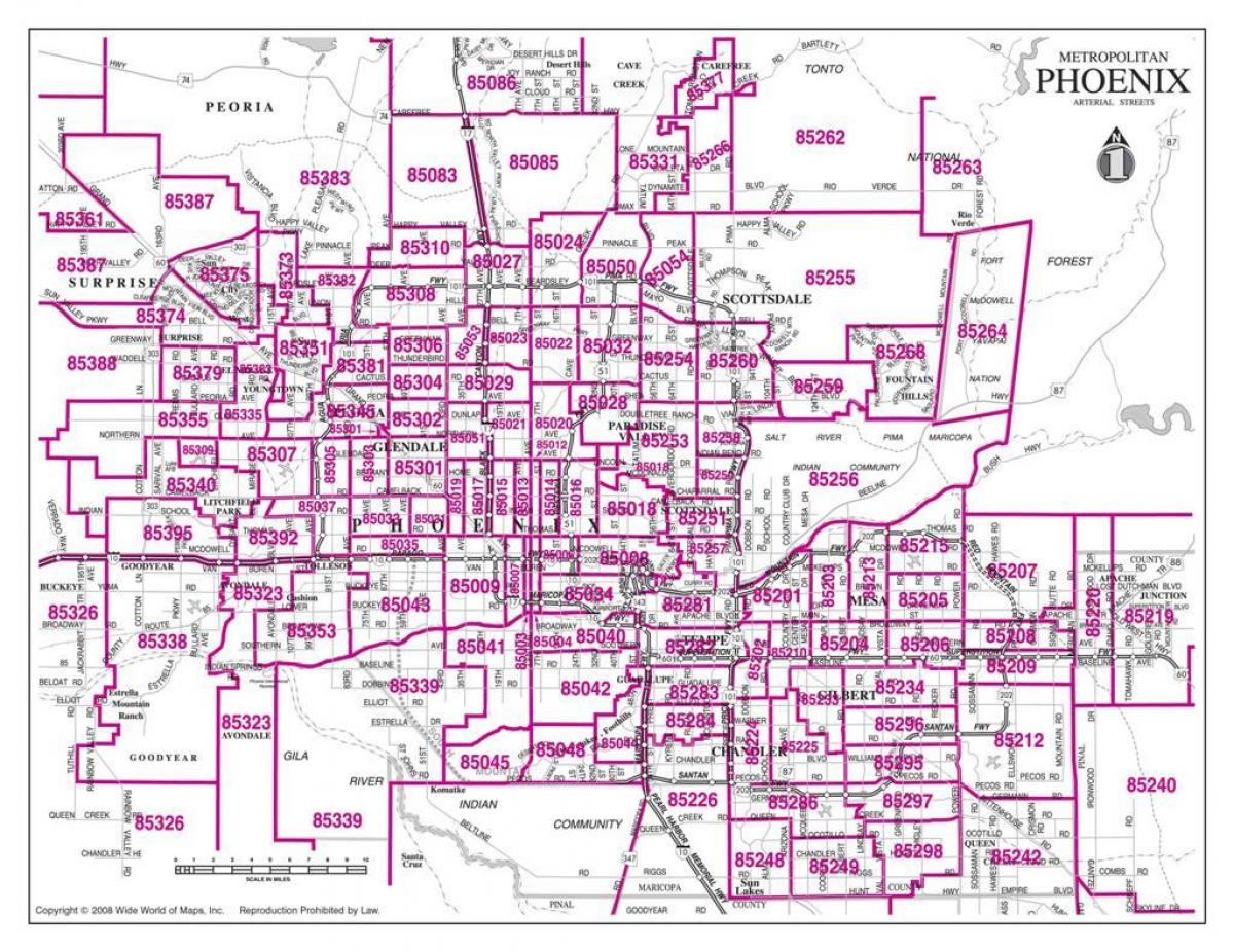 stad van Phoenix poskode kaart